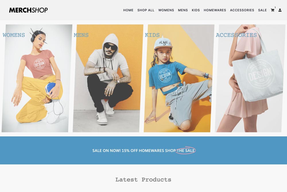 Merch shop print on demand website design
